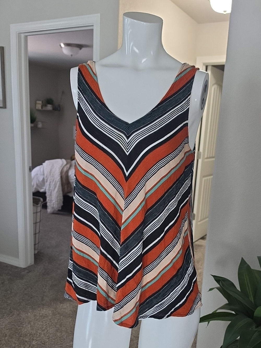 Daytrip Chevron Stripe V-Neck Tank - Orange, Black, Cream